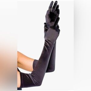 Extra long satin above the elbow gloves. Black.